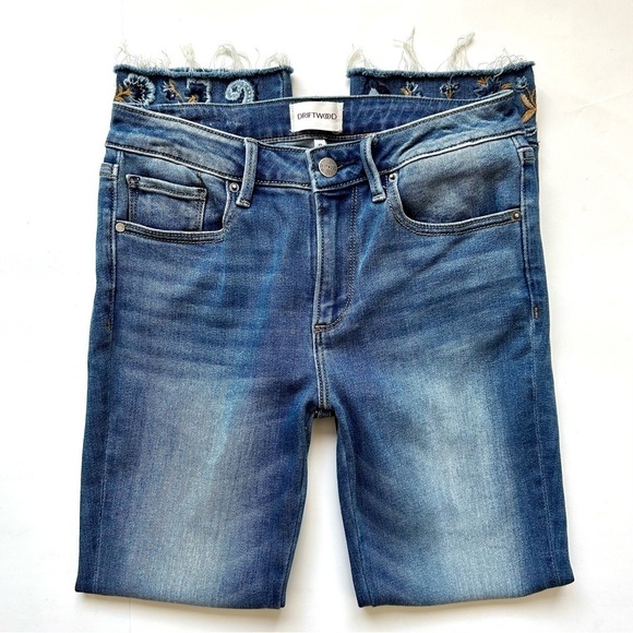 Driftwood Floral Paisley Embroidered Colette Straight Jeans Raw Fray Hem Size 25 - Picture 8 of 9